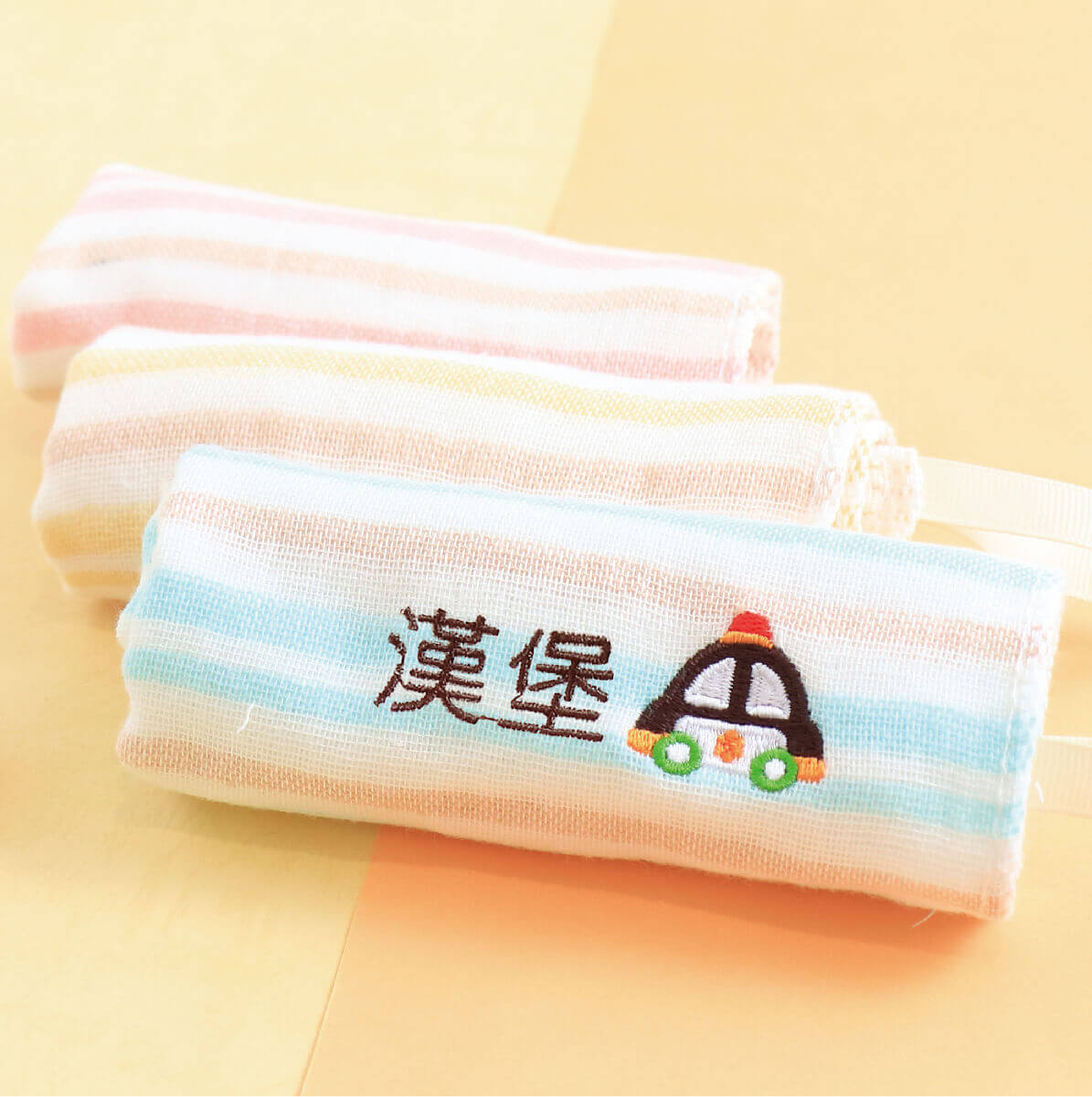 MIT姓名手帕紗布巾【警車款】一組3入