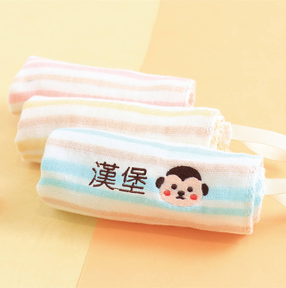 MIT姓名手帕紗布巾【猴子款】一組3入