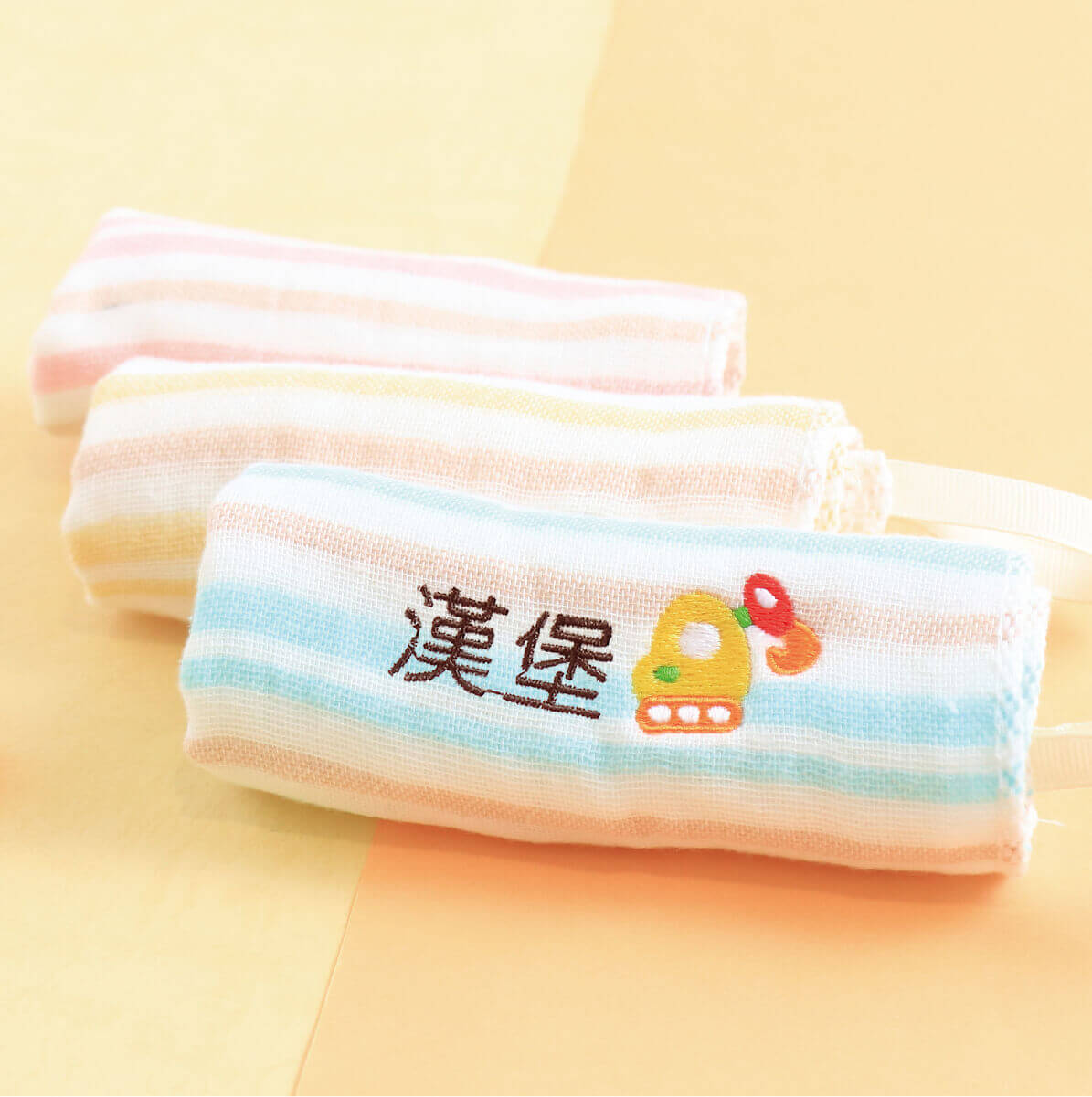 MIT姓名手帕紗布巾【挖土機款】一組3入