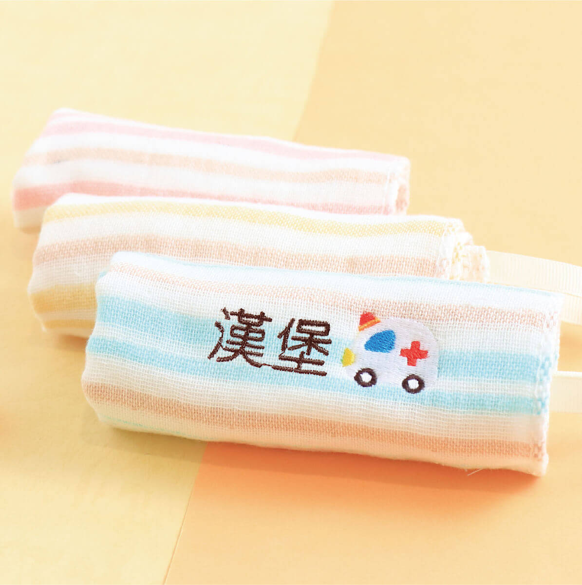 MIT姓名手帕紗布巾【救護車款】一組3入
