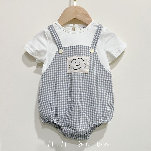 [少量現貨款]小格紋雲朵包屁衣