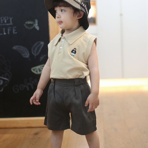  韓版無袖款小熊刺繡polo衫