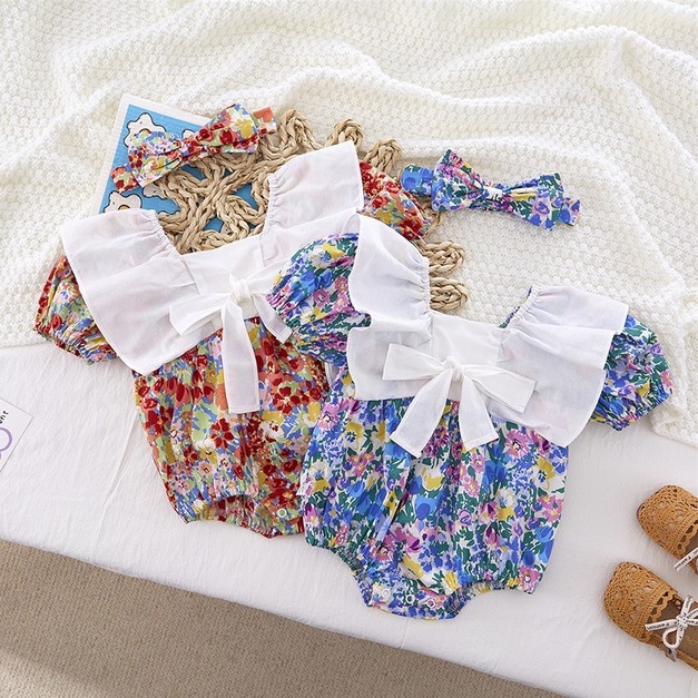 花朵U領三角包屁衣