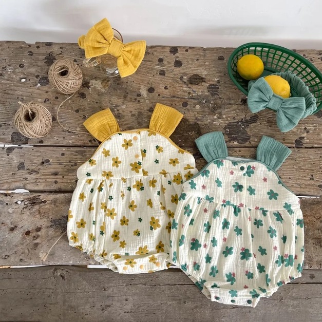 韓版無袖花朵清涼包屁衣(附髮帶)