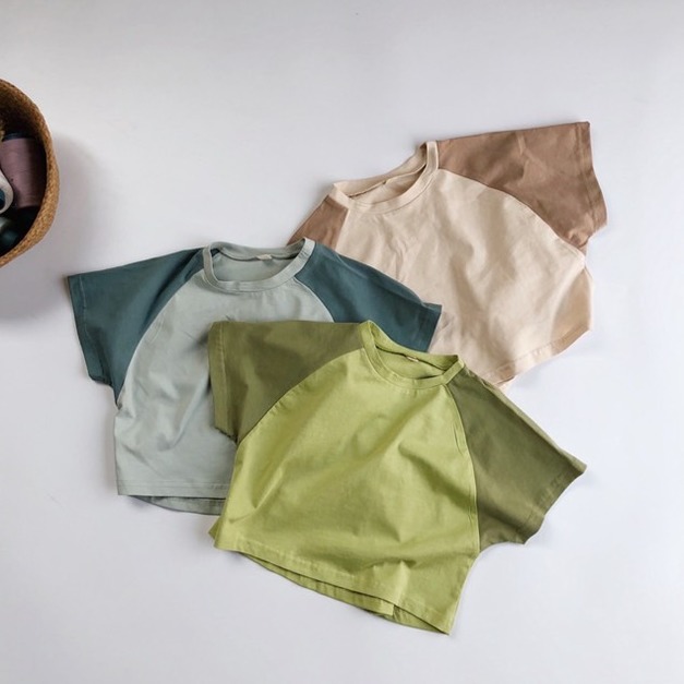 韓版插肩拼色圓領T恤