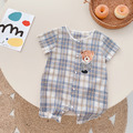 韓版兄妹款小熊藍格紋包屁衣(男款)