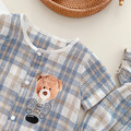 韓版兄妹款小熊藍格紋包屁衣(男款)_4