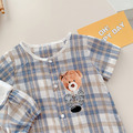 韓版兄妹款小熊藍格紋包屁衣(男款)_3