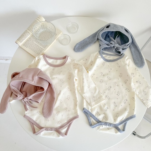 『秋冬款』AW28. 可愛兔子印花長袖包屁衣