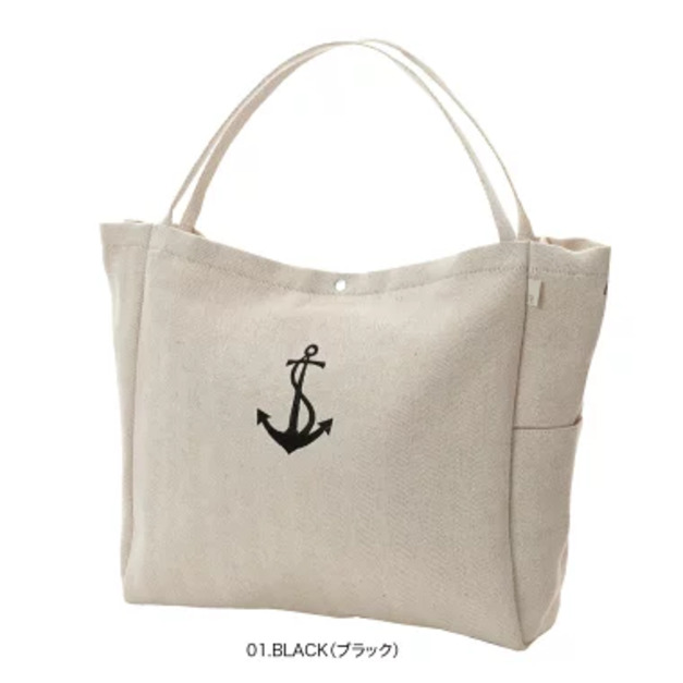 Rootote | 容量第一！船錨刺繡棉麻肩背包 (米色)