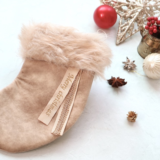 NOUnou | 日本製・麂皮絨聖誕襪_奶茶