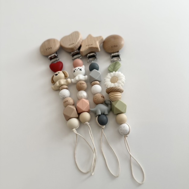 【限時預購】fika | 日本客製迷你奶嘴鏈 -狗狗/小貓/恐龍/雛菊