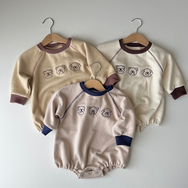 【預購】ammu | 韓國製・hey! Kuma 滾邊包屁衣 (海軍藍-80)