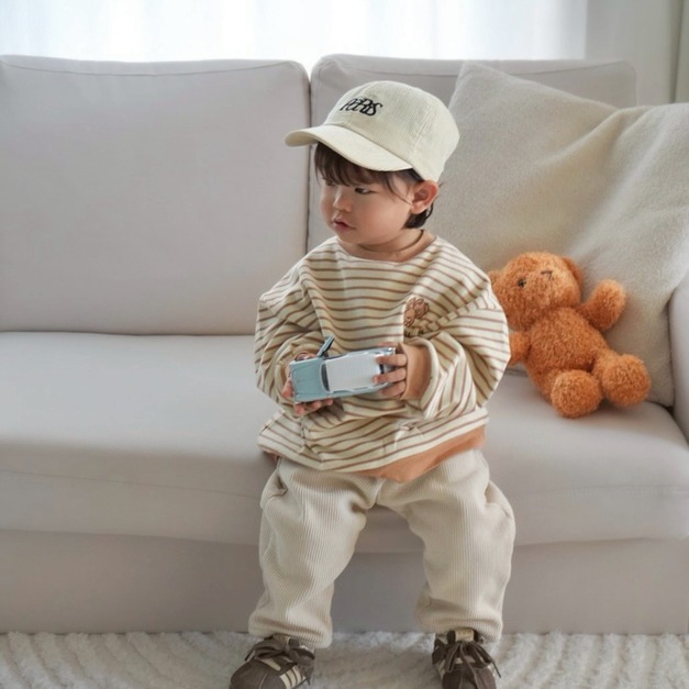 【預購】ammu | hey! kuma 條紋刺繡包屁衣&上衣 (蜂蜜千層) *new!!