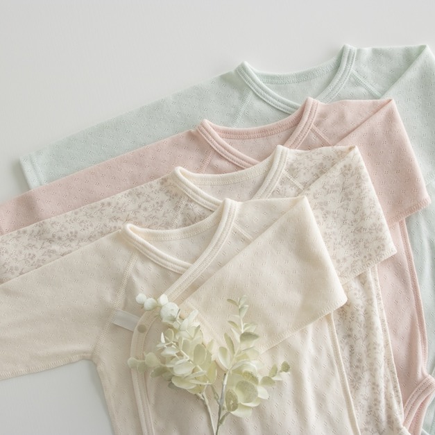 【預購】PUPO | 日本製・緹花洞洞開襟長袖包屁衣 (4色) 50-70cm *new!!