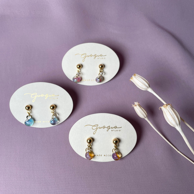 迷你小水滴琉璃耳環𓂃彩色系｜ 3色