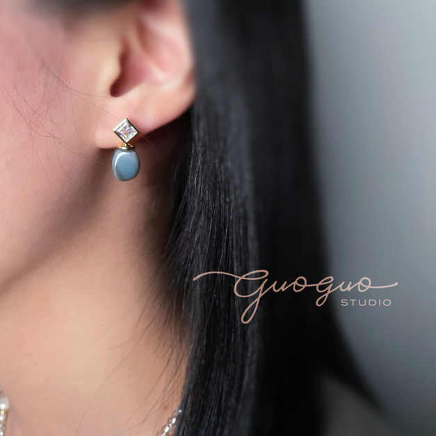 菱形鋯石琉璃耳環