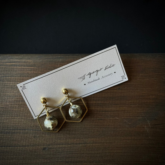 幾何貝殼圓珠耳環
