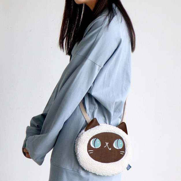 Luna暹羅魚喵 斜背絨毛包/手機包