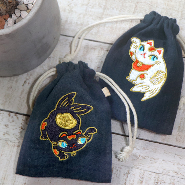 Lucky Cats 藏寶袋 / 小物袋 / 祈福袋 - 藏青