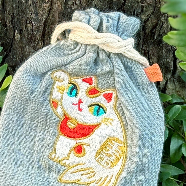 Lucky Cats 藏寶袋 / 小物袋 / 祈福袋 - 淺藍色