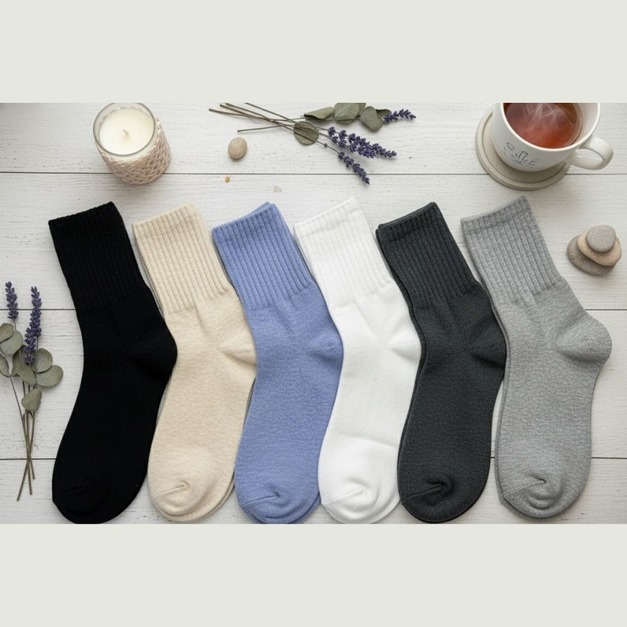 【韓國襪子】素色長襪-素色中筒襪(黑/白/藍/米/淺灰/深灰)