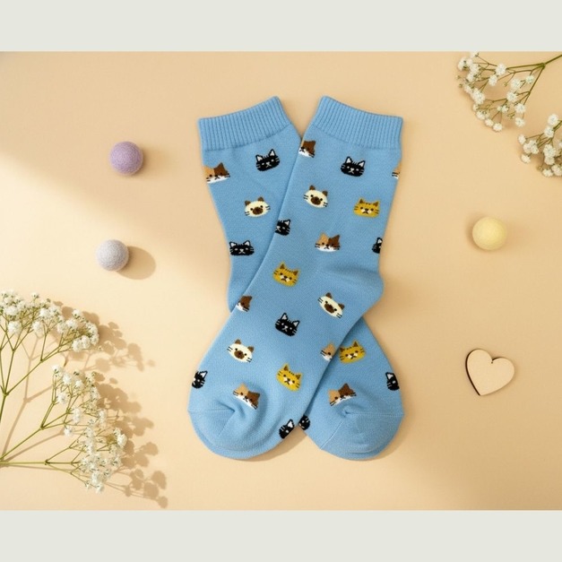 S57 滿版繽紛貓咪(藍)