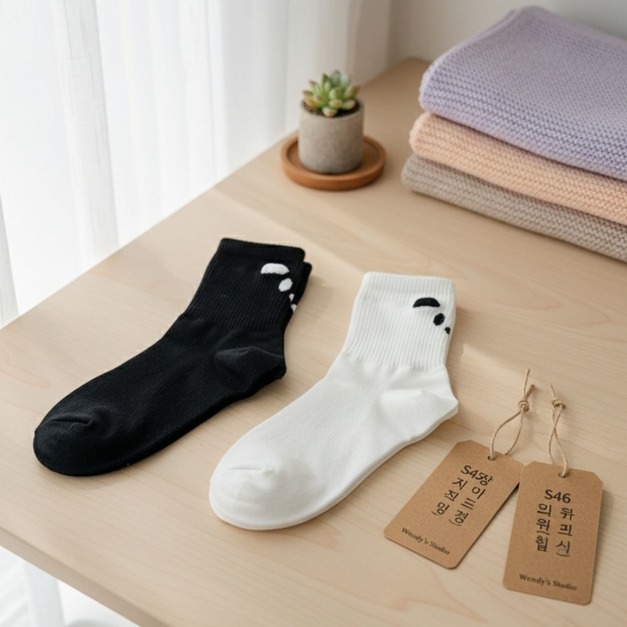 【韓國襪子】素色長襪-狗狗耳朵(黑/白)