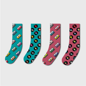 [HeadphoneDog] 涼感超薄唱片卡帶普普風襪子 透氣襪 色襪