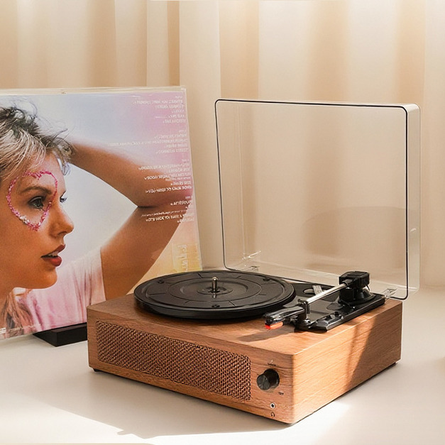 [HeadphoneDog] 經典木紋黑膠唱盤 唱片播放機（可連接手機電腦 內建雙立體喇叭 ）