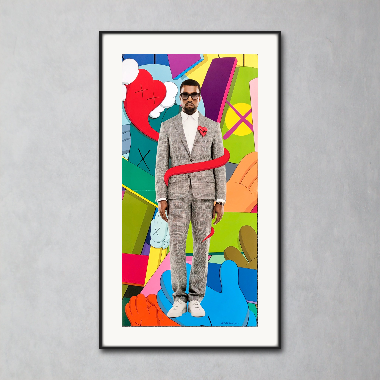 絕版真品 藝術家 Kaws x Kanye West(Ye) 限定設計黑膠大海報畫框 (村上隆,草間彌生,LV,OFF-WHITE,Dior)