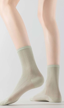 夏季桑蠶絲薄豎紋襪 八入組 | 中筒襪