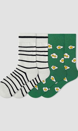 打一顆荷包蛋在斑馬線上 二入組 | 中筒襪