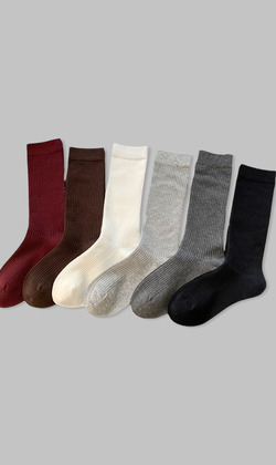 安格拉條紋純色襪 六入組 | 中筒襪