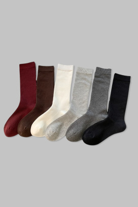 安格拉條紋純色襪 六入組 | 中筒襪