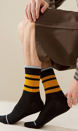 條紋防臭吸汗運動男襪 五入組 | 中筒襪