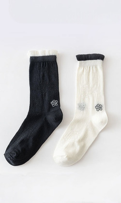 (售完)小香風刺繡花朵透氣襪 二入組 | 長襪