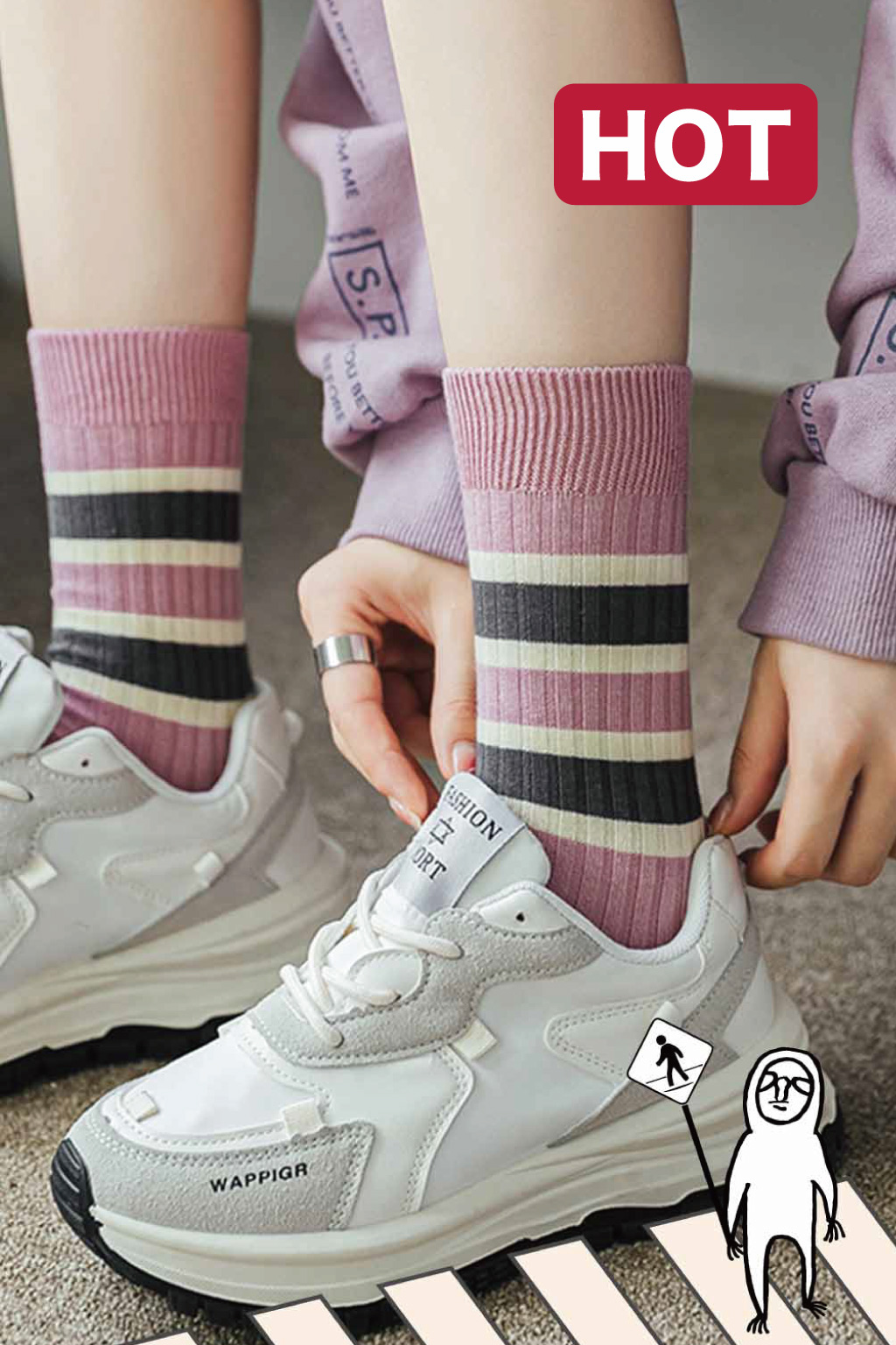 綠粉米條運動襪 | 中筒襪 兩色售