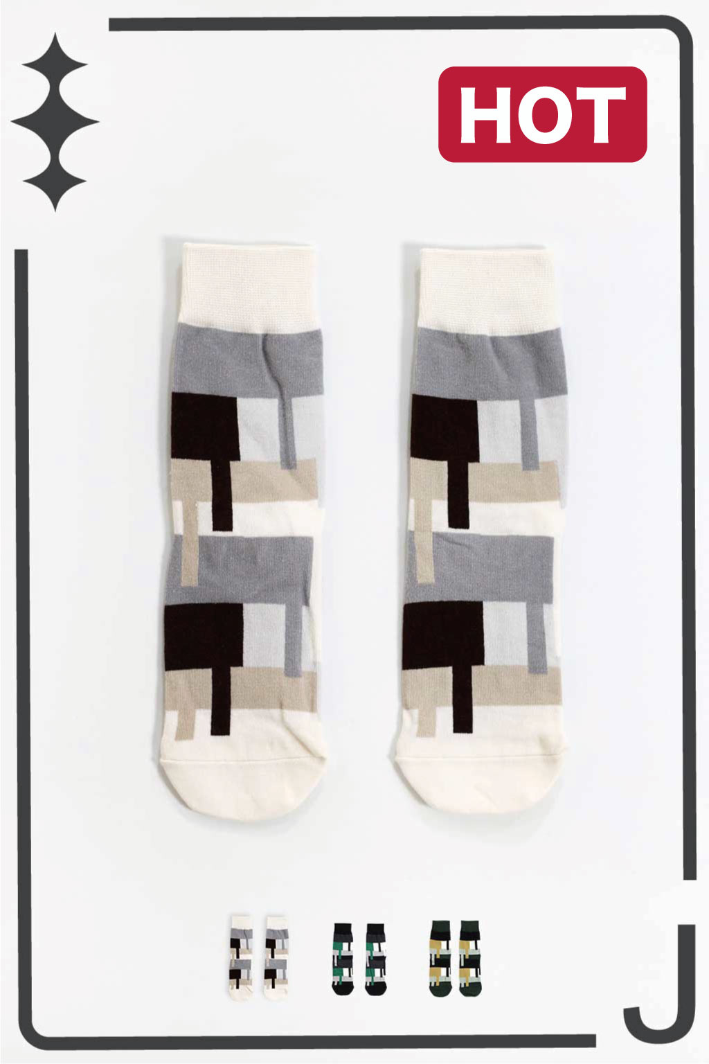 幾何抽象塊塊波 | 中筒襪 三色售