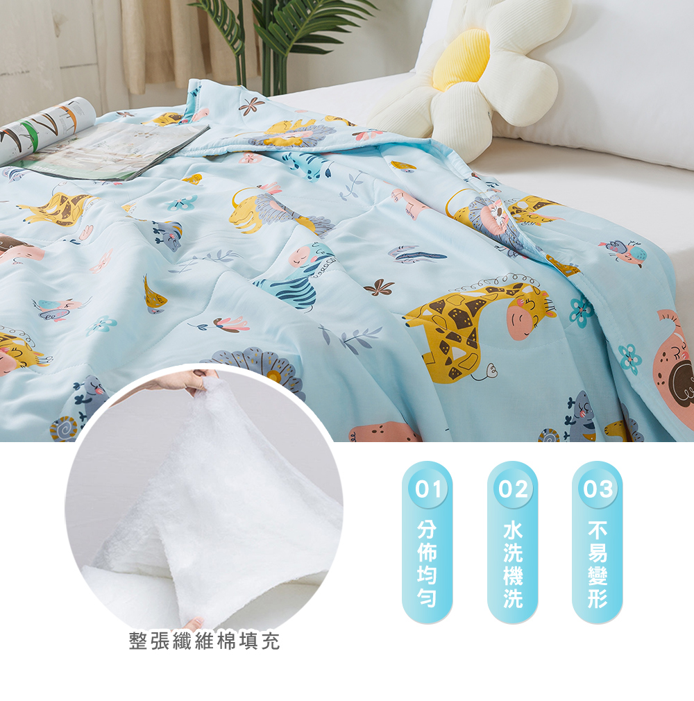 MIGRATORY 媚格德莉 - 竹纖維涼感抑菌水洗涼被-動物派對-藍 (150x186cm)