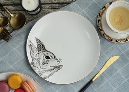 動物系列 - Finger Rabbit手指兔20cm 金邊骨瓷餐盤