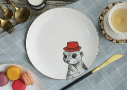 動物系列 - Meerkat 狐獴20cm 金邊骨瓷餐盤 (會員優惠中)