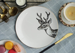 動物系列 - Sika Deer鹿20cm 金邊骨瓷餐盤(會員優惠中)
