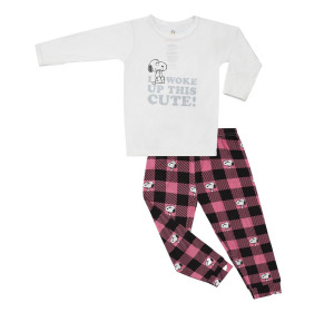 預購九折【史努比x抱抱羊】長袖長褲睡衣套裝 ❮白色+粉格子/白色+彩色點點❯ 0-24m