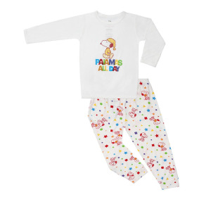 【史努比x抱抱羊】長袖長褲睡衣套裝 ❮白色+粉格子/白色+彩色點點❯ 3-8歲