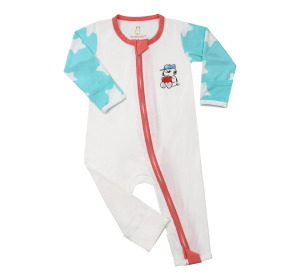 預購9折【 史努比 x 抱抱羊 】雙拉鍊長袖連身衣 ❮白底綠袖❯ 0-24m