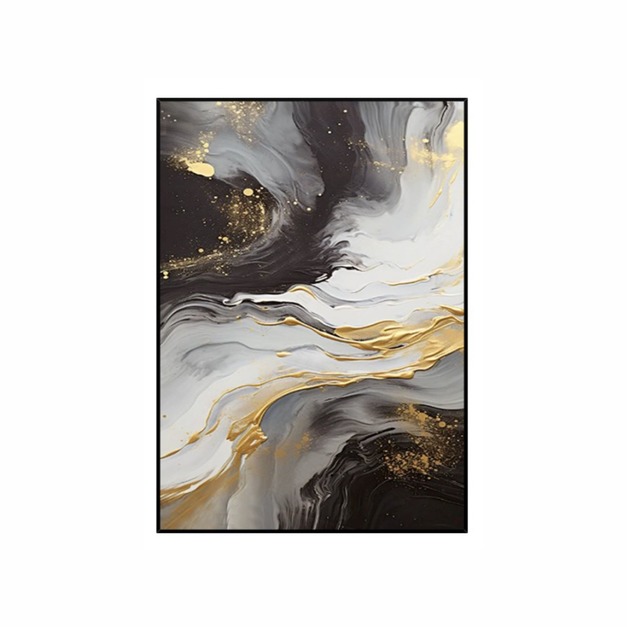 手繪油畫抽象金色流雲裝飾畫黑色铝框