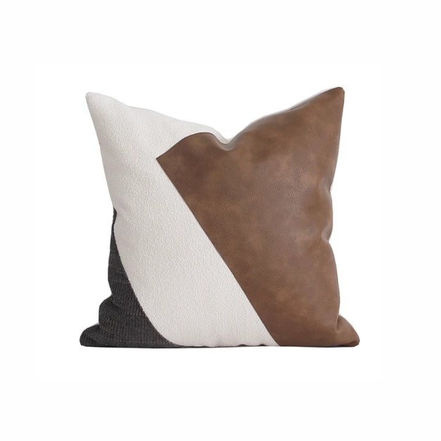 皮革拼接查理棕抱枕