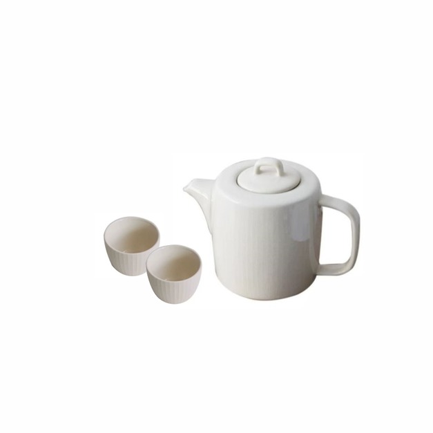 米白色簡約茶具組(茶壺+茶杯x2)
