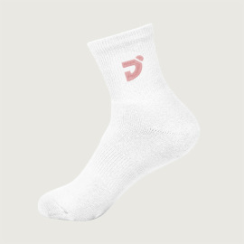 刺繡LOGO運動機能厚底中筒襪-白 M(22~25cm)